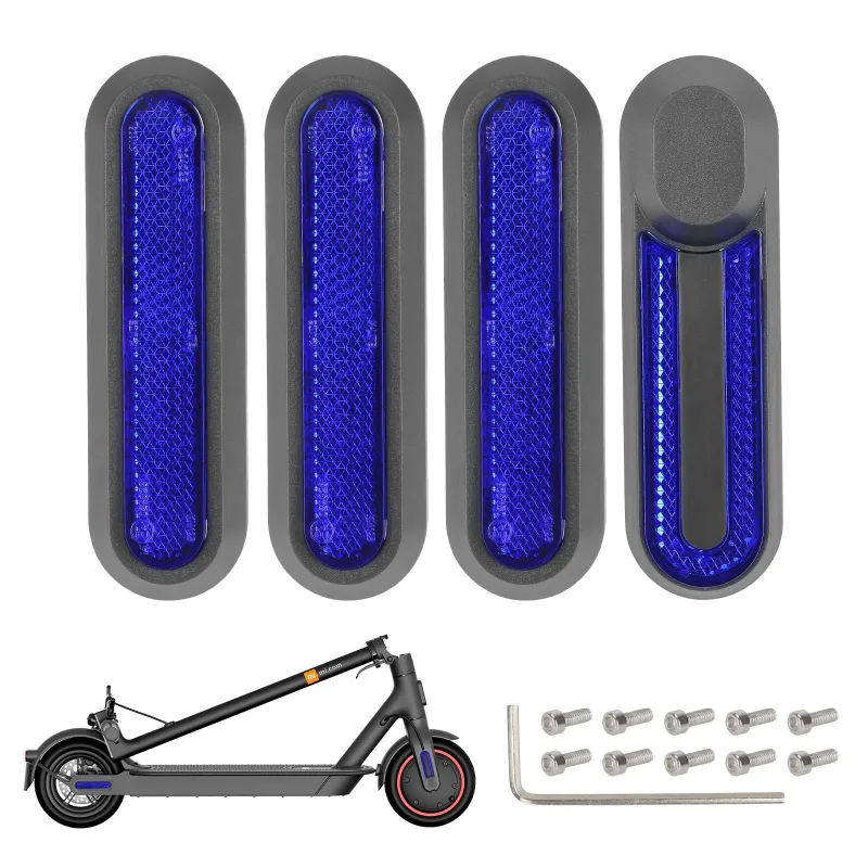 4 Pcs Refitting Gray Decorative Shells With Yellow Reflector Bars For m365 1s Pro Pro2 And Lite Wheel Cover Protect Shell For Xiaomi 3 Electric Scooter M365 Pro 2 1s Front Rear Safety Reflective Tube Night Reflector Parts — Xiaomi modification gray decorative cover+blue reflective strip 4-piece set (with 10 screws and 1 tool)